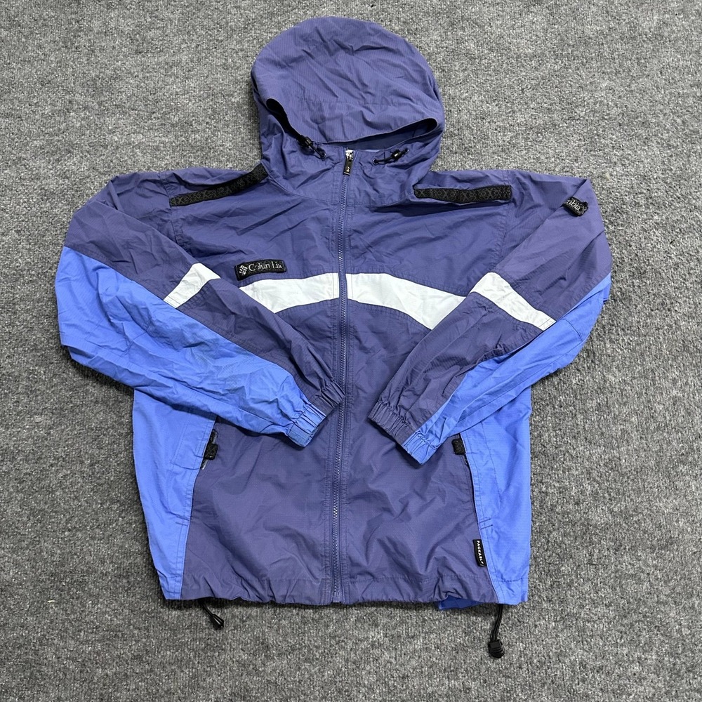 Columbia Windbreaker Womens Size M Purple Blue Colorblock Packable Hooded Jacket